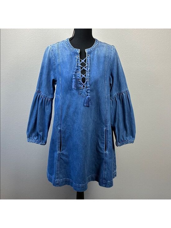 Ulla Johnson Dresses & Skirts - Ulla Johnson Deren Daren Denim Mini Dress Lace Up Puff Sleeve Blue 8